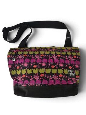 YAK PAK Pink & Green Elephant Print Messenger Bag crossbody